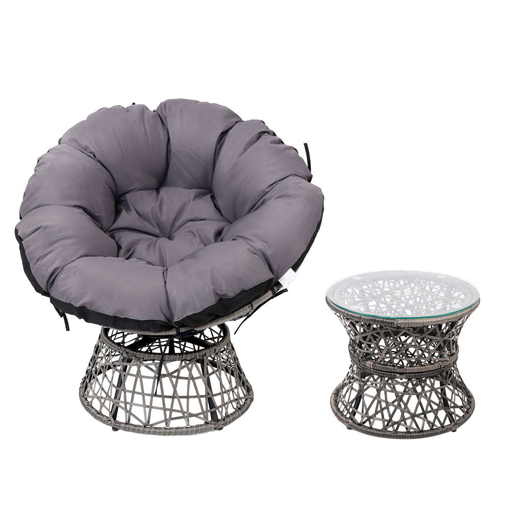 Outdoor Lounge Setting Furniture Wicker Papasan Chairs Table Patio Grey