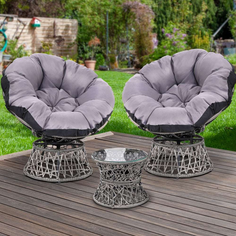 Outdoor Lounge Setting Furniture Wicker Papasan Chairs Table Patio Grey