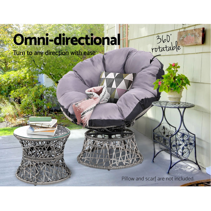 Outdoor Lounge Setting Furniture Wicker Papasan Chairs Table Patio Grey