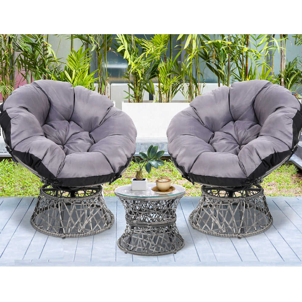 Outdoor Lounge Setting Furniture Wicker Papasan Chairs Table Patio Grey