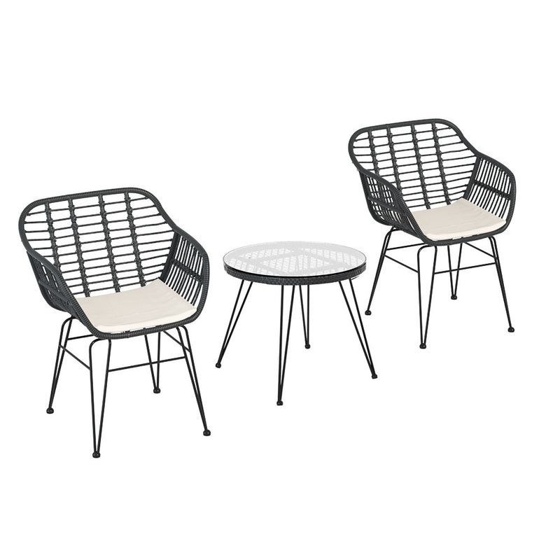 3PC Outdoor Furniture Bistro Set Lounge Setting Table Chairs Cushion Patio Grey