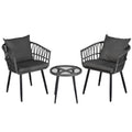 3PC Outdoor Bistro Set Patio Furniture Lounge Setting Table and Chairs Grey