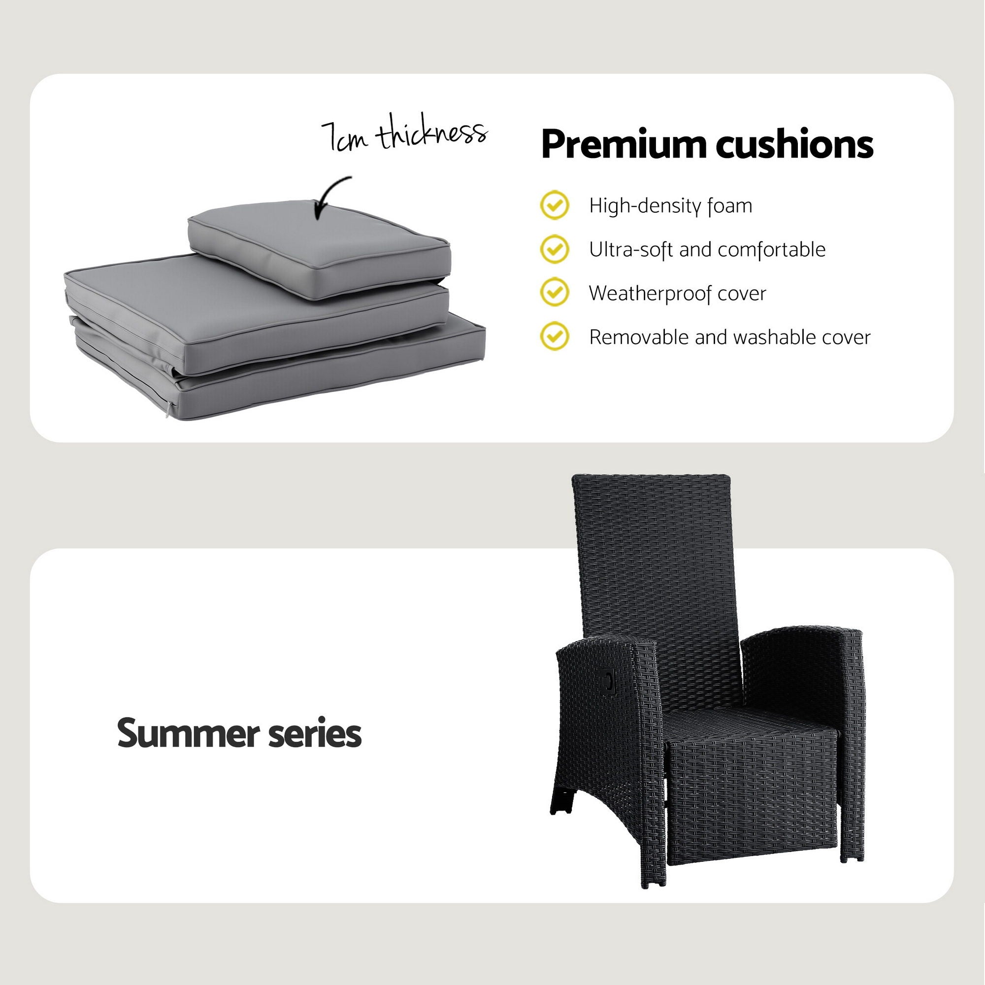 Outdoor Adjustable Recliner Sun Lounge Wicker Patio Chair - Black