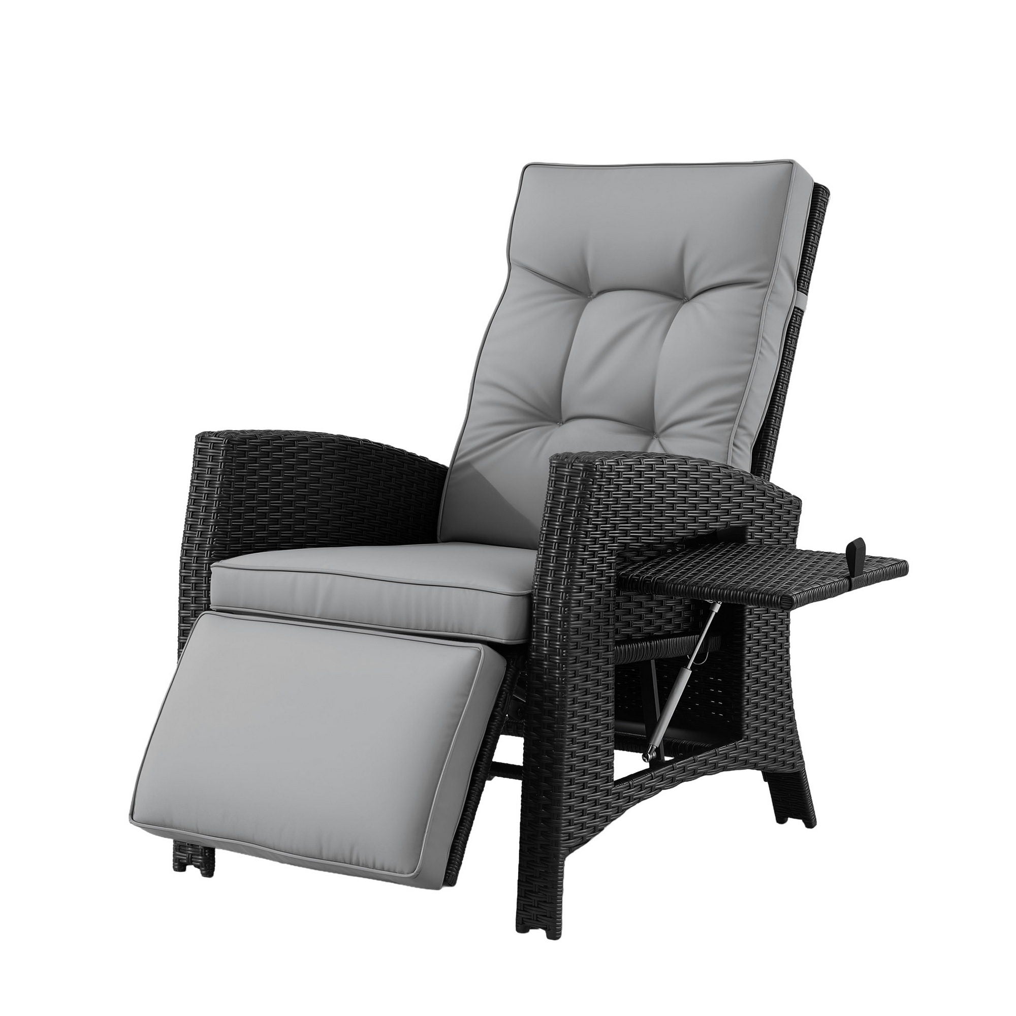 Outdoor Adjustable Recliner Sun Lounge Wicker Patio Chair - Black