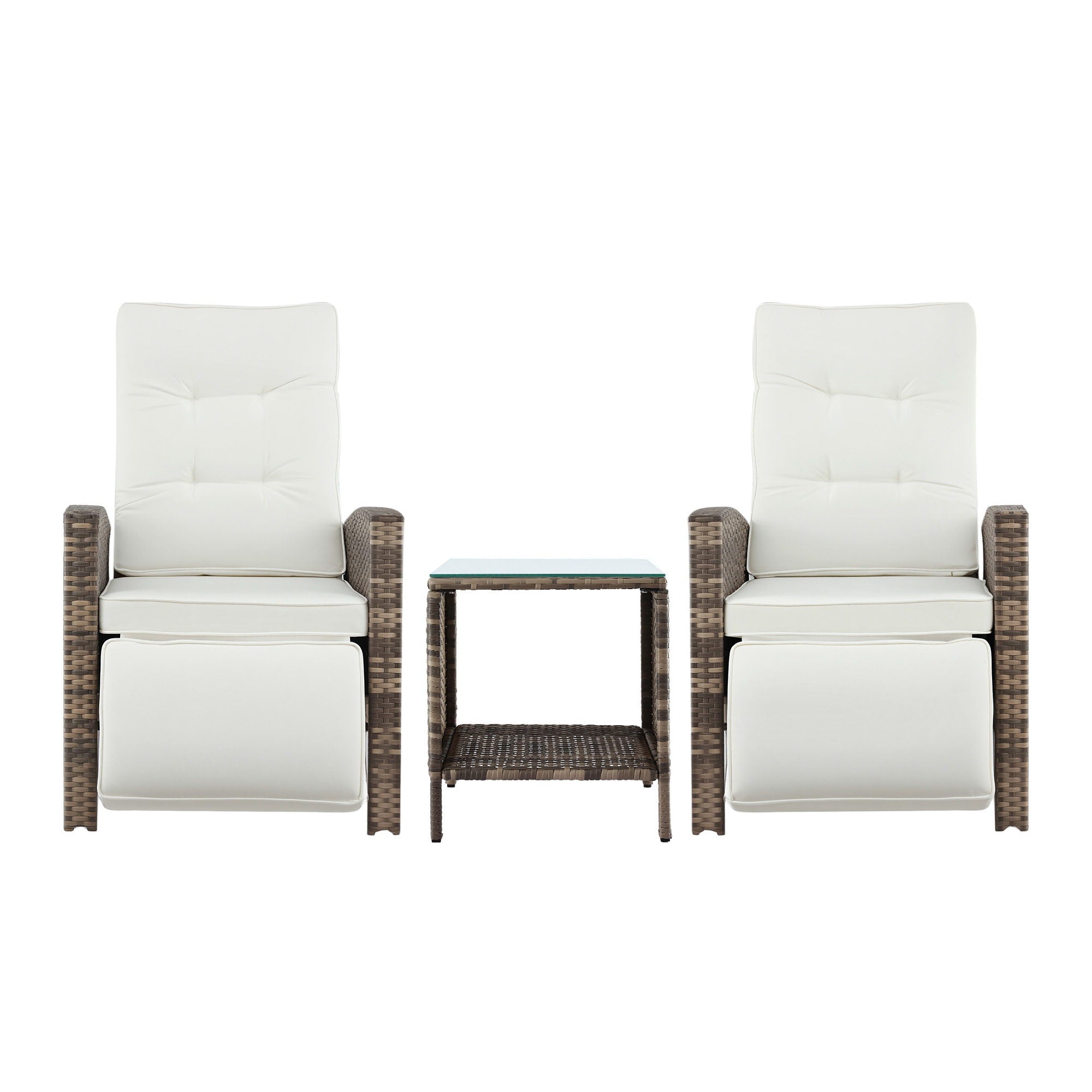 3PC Outdoor Bistro Set Recliner Chairs Table Sun lounge Patio Furniture Wicker Adjustable