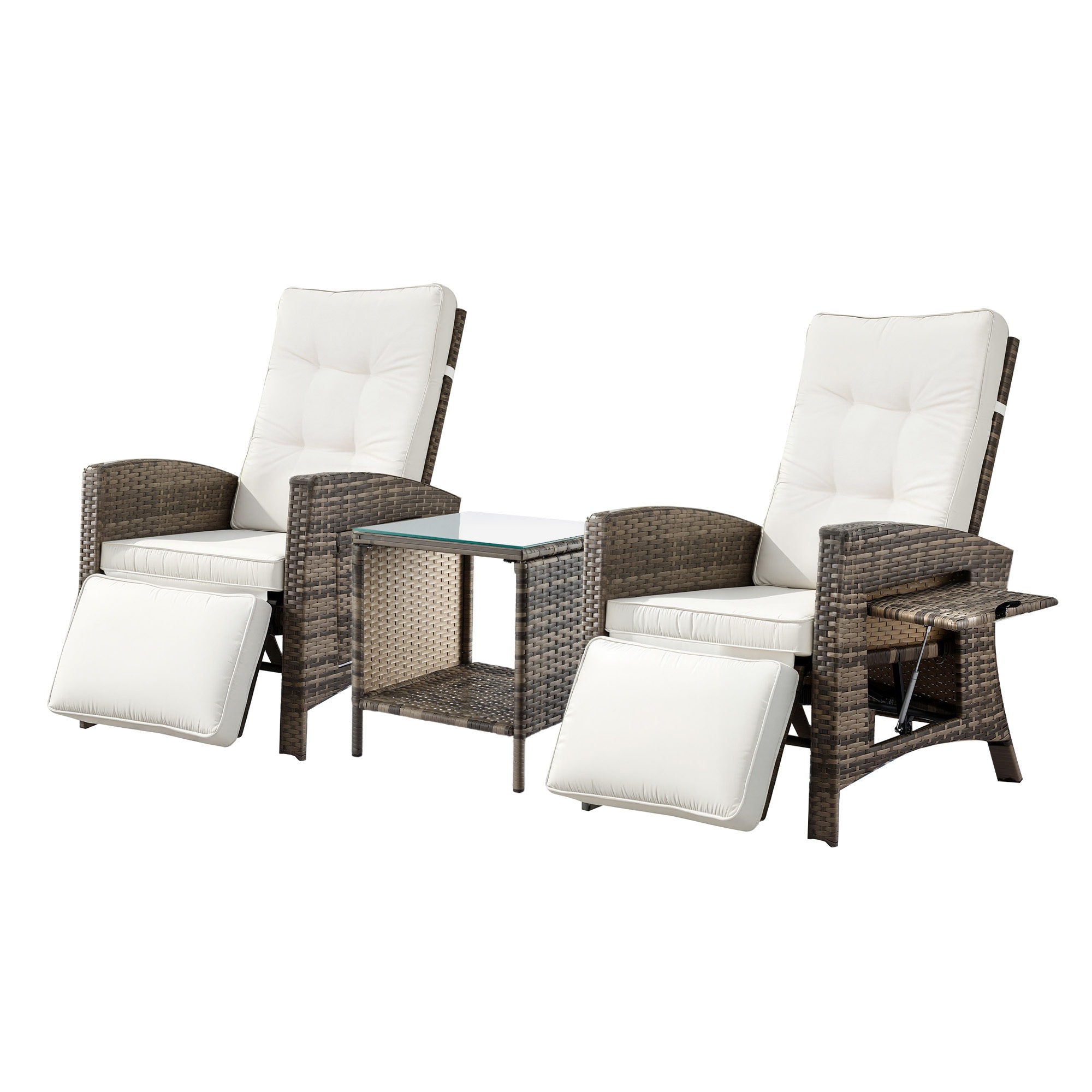 3PC Outdoor Bistro Set Recliner Chairs Table Sun lounge Patio Furniture Wicker Adjustable
