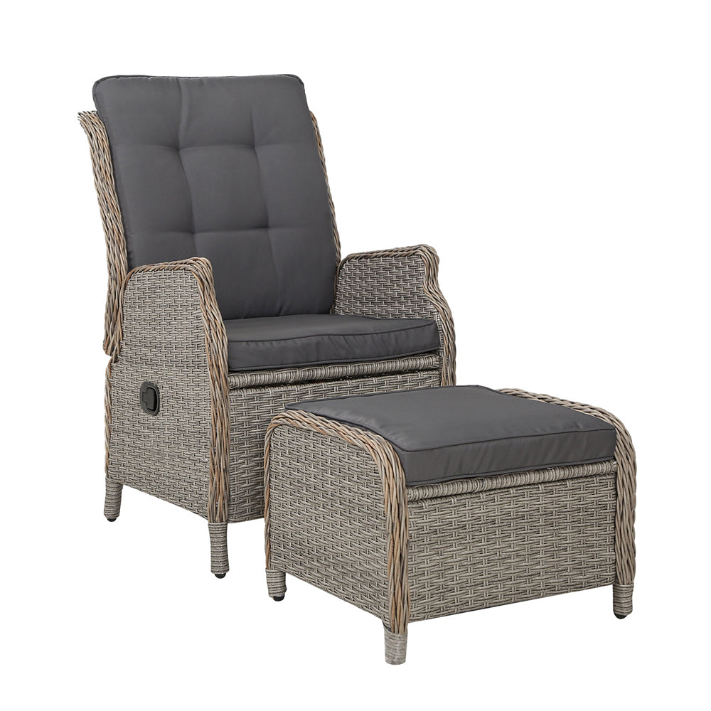 Recliner Chair Sun lounge Wicker Lounger Outdoor Furniture Patio Adjustable Grey