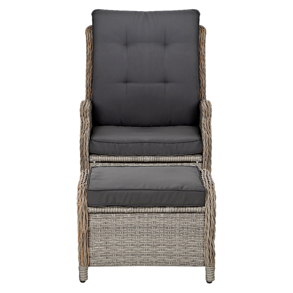 Recliner Chair Sun lounge Wicker Lounger Outdoor Furniture Patio Adjustable Grey