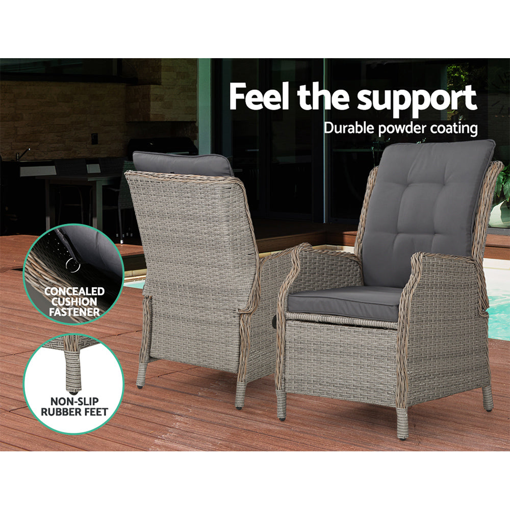 Recliner Chair Sun lounge Wicker Lounger Outdoor Furniture Patio Adjustable Grey