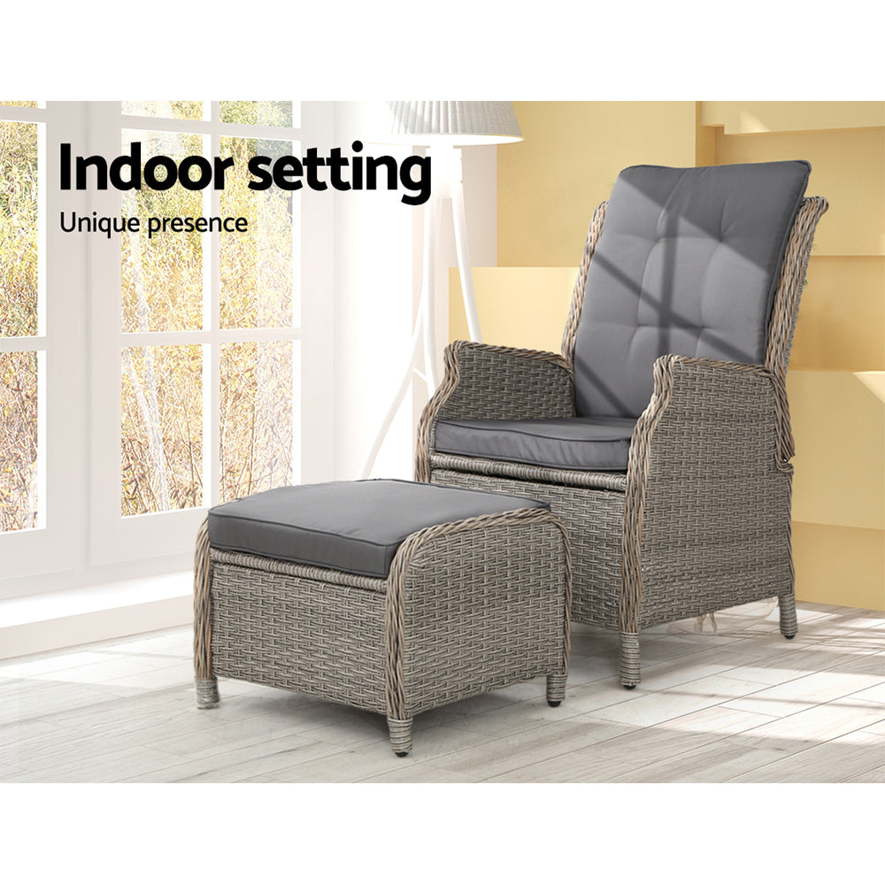 Recliner Chair Sun lounge Wicker Lounger Outdoor Furniture Patio Adjustable Grey