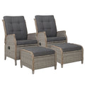 Set of 2 Recliner Chair Sun lounge Wicker Lounger Outdoor Furniture Adjustable Grey