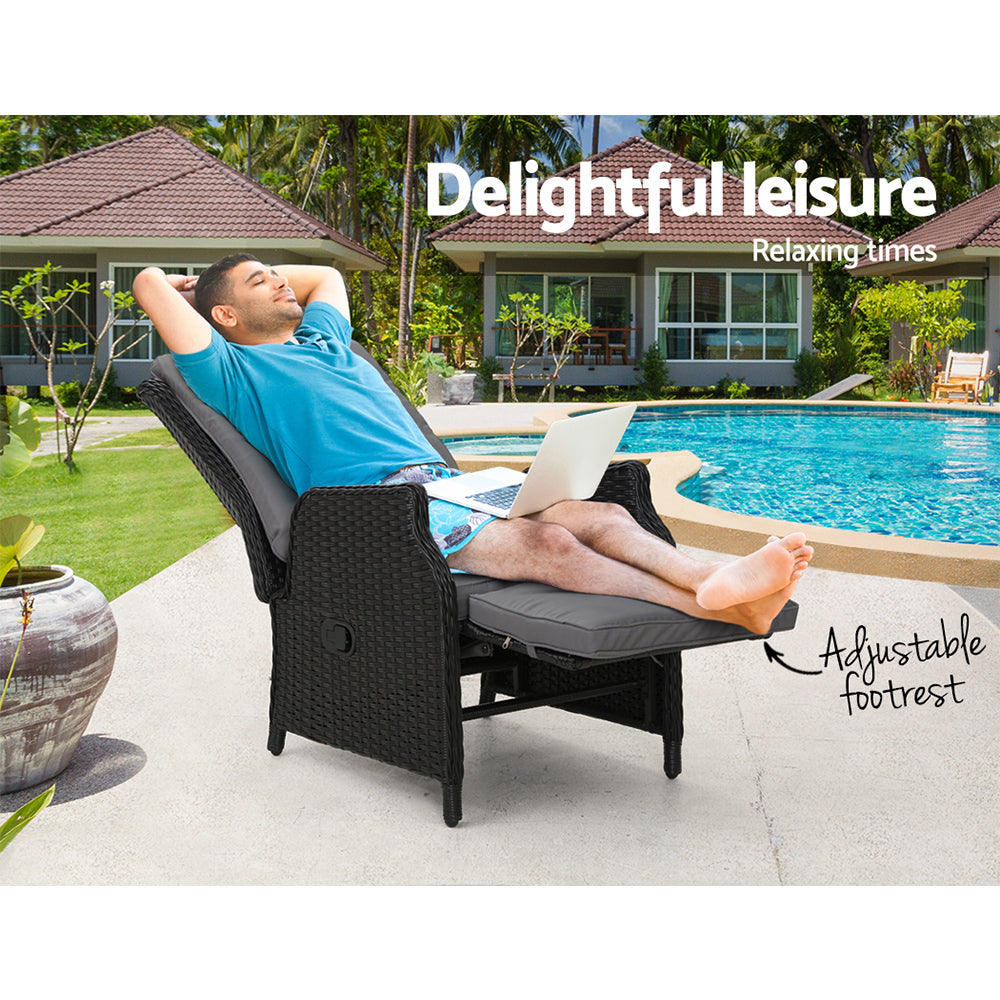 Recliner Chairs Sun lounge Wicker Lounger Outdoor Furniture Patio Adjustable Black