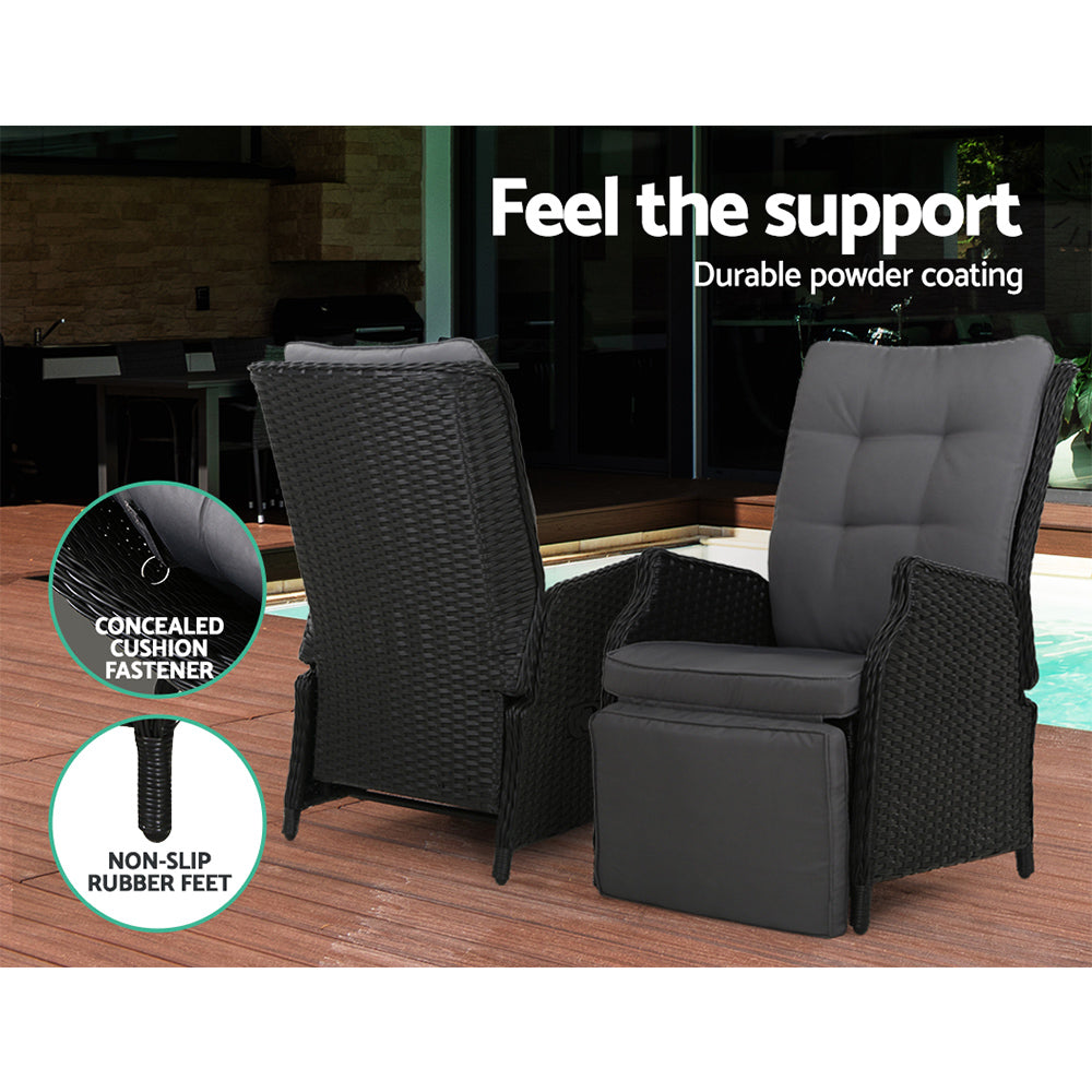 Recliner Chairs Sun lounge Wicker Lounger Outdoor Furniture Patio Adjustable Black