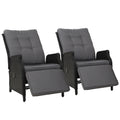 Set of 2 Recliner Chairs Sun lounge Wicker Lounger Outdoor Furniture Adjustable Black