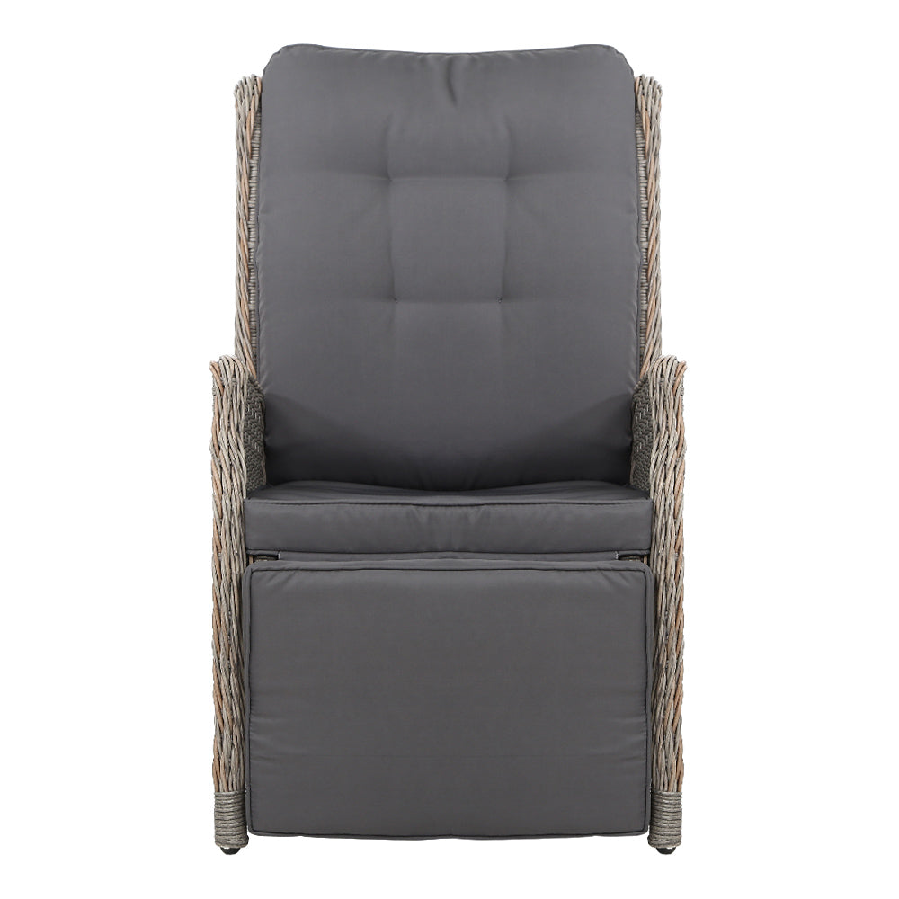 2PC Recliner Chairs Sun lounge Wicker Lounger Outdoor Furniture Adjustable Grey