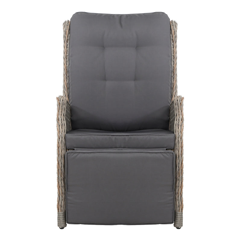 2PC Recliner Chairs Sun lounge Wicker Lounger Outdoor Furniture Adjustable Grey