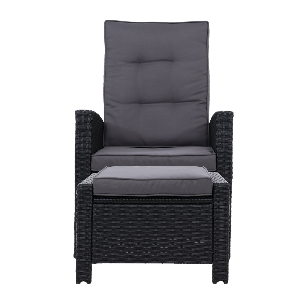 Recliner Chair Sun lounge Wicker Lounger Outdoor Patio Furniture Adjustable Black