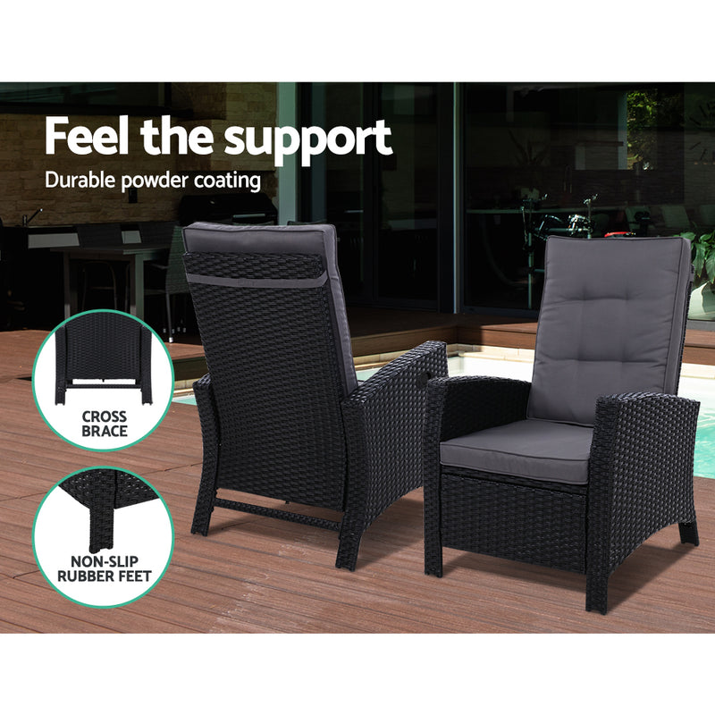 Recliner Chair Sun lounge Wicker Lounger Outdoor Patio Furniture Adjustable Black