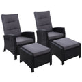 Set of 2 Recliner Chairs Sun lounge Wicker Lounger Outdoor Furniture Adjustable Black