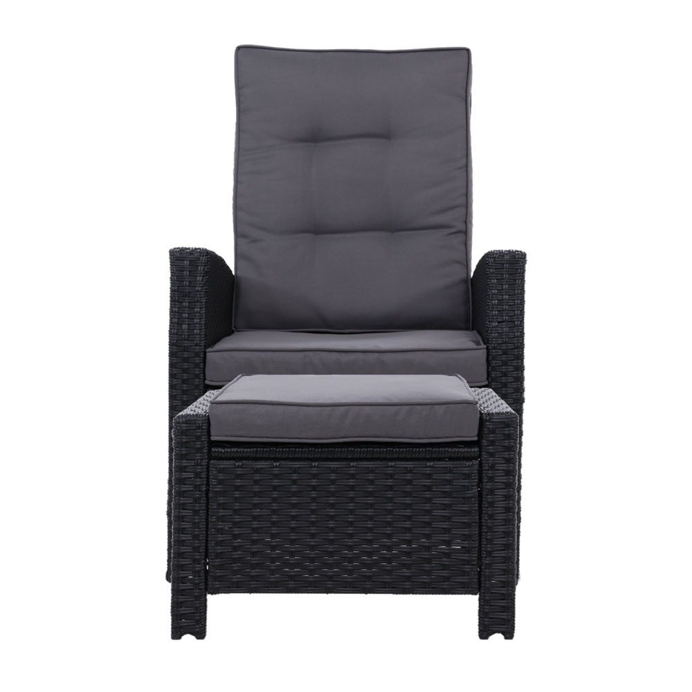 2PC Recliner Chairs Sun lounge Wicker Lounger Outdoor Furniture Adjustable Black