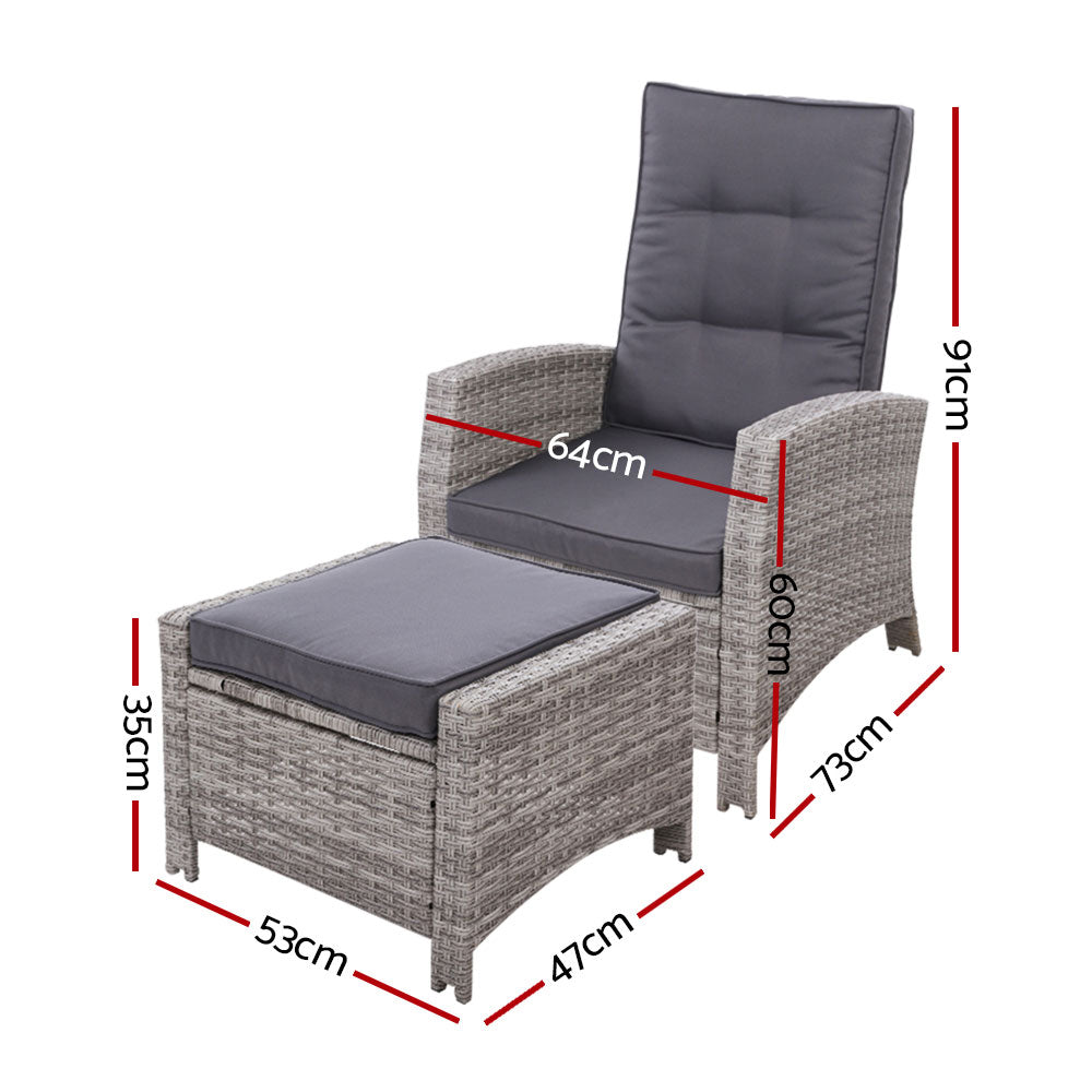 Recliner Chair Sun lounge Wicker Lounger Outdoor Patio Furniture Adjustable Grey