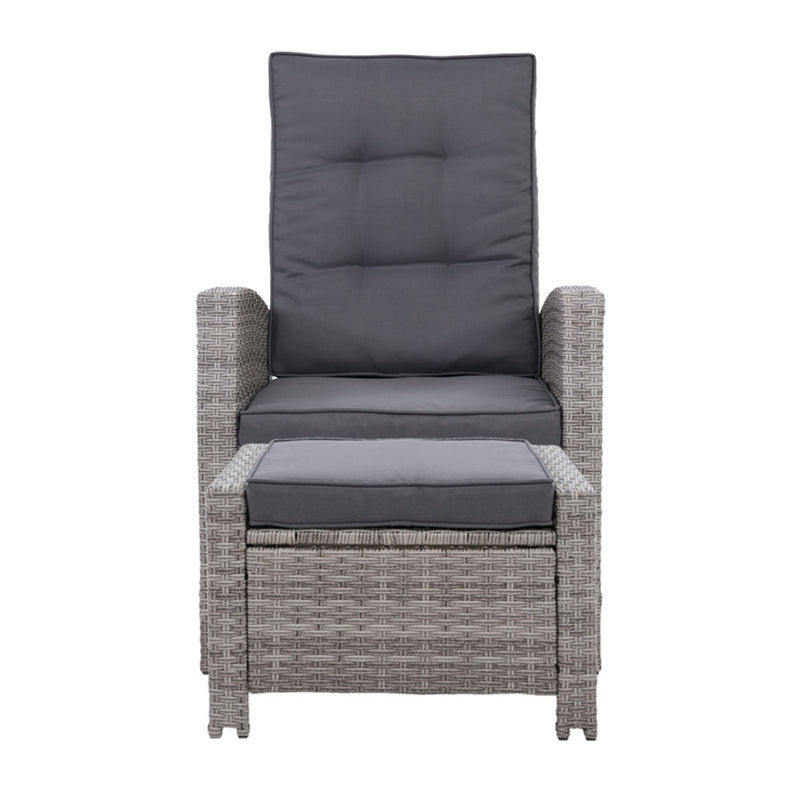 Recliner Chair Sun lounge Wicker Lounger Outdoor Patio Furniture Adjustable Grey