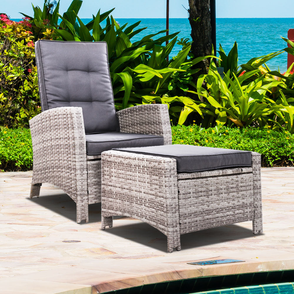 Recliner Chair Sun lounge Wicker Lounger Outdoor Patio Furniture Adjustable Grey