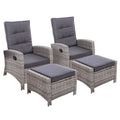 Set of 2 Recliner Chairs Sun lounge Wicker Lounger Outdoor Furniture Adjustable Grey