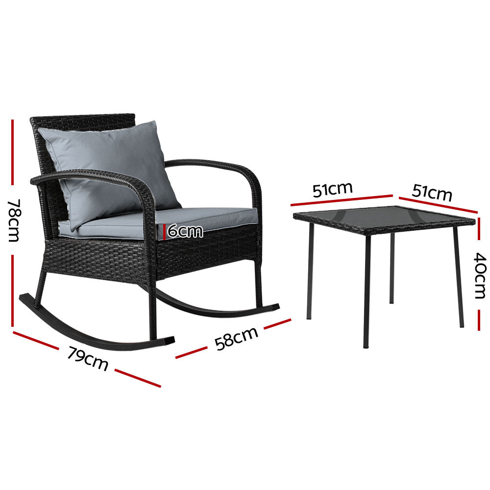 2PC Rocking Chair Table Wicker Outdoor Furniture Patio Lounge Setting