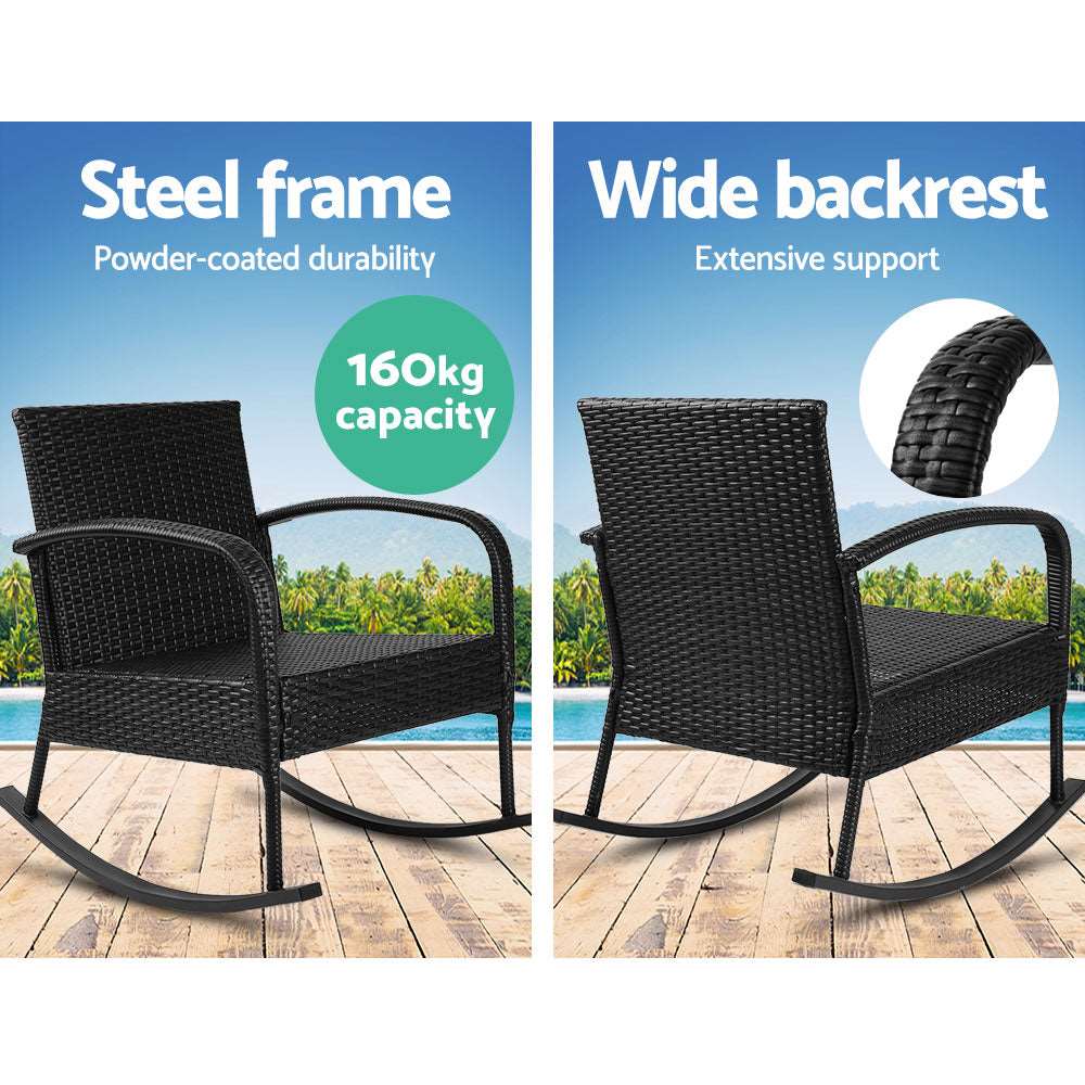 2PC Rocking Chair Table Wicker Outdoor Furniture Patio Lounge Setting