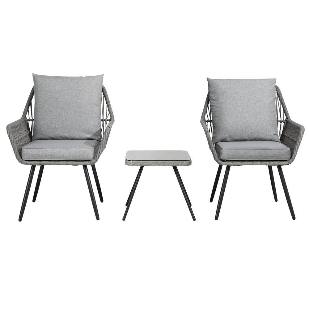 3PC Outdoor Furniture Bistro Set Lounge Setting Chairs Table Patio Grey