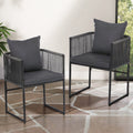 Set of 2 Outdoor Dining Chairs Woven Rope Chair Patio Furniture Garden Steel