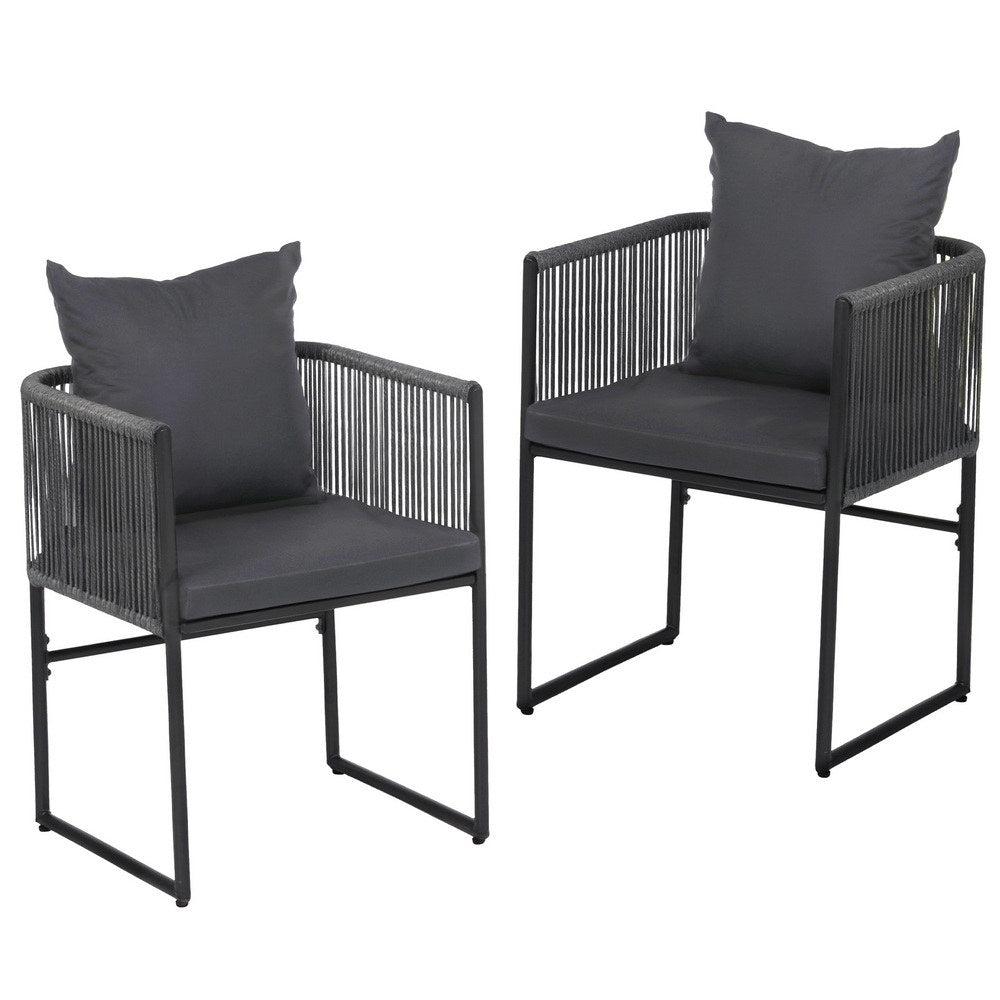 2PC Outdoor Dining Chairs Woven Rope Chair Patio Furniture Garden Steel