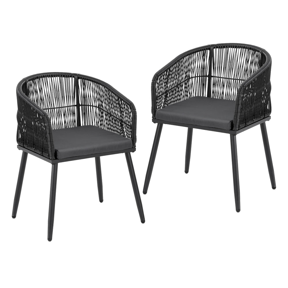 2PC Outdoor Dining Chairs Wicker Chair Patio Furniture Garden Steel Black