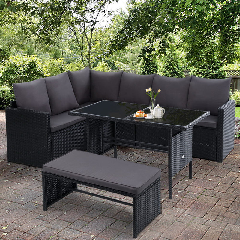 Outdoor Dining Set Sofa Lounge Setting Chairs Table Bench Black Cover