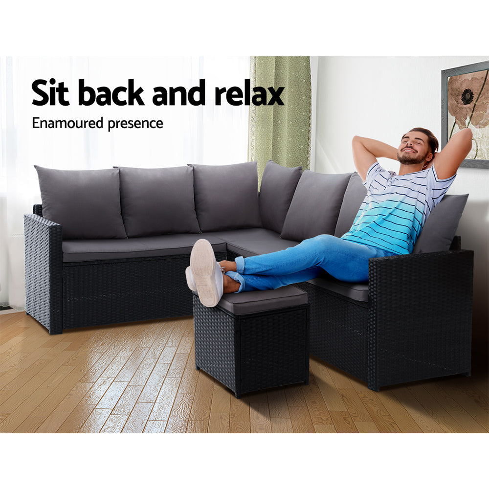 Outdoor Furniture Dining Setting Sofa Set Lounge Wicker 9 Seater Black