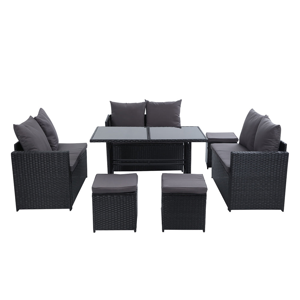 Outdoor Dining Set Sofa Lounge Setting Chairs Table Ottoman Black Cover