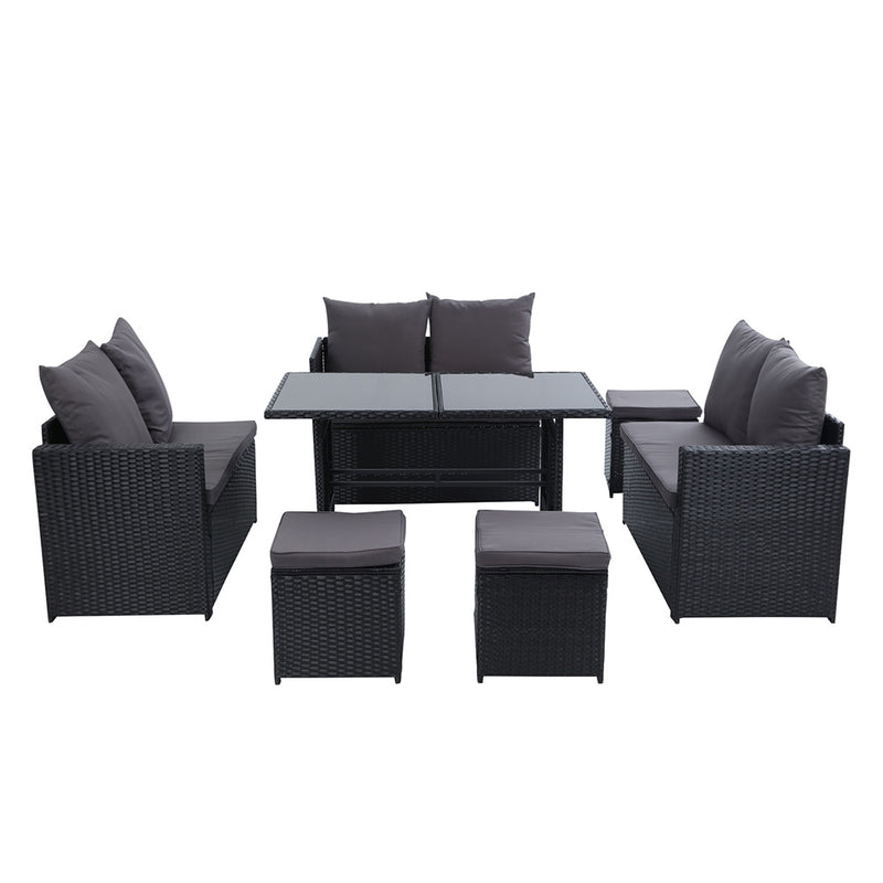 Outdoor Dining Set Sofa Lounge Setting Chairs Table Ottoman Black Cover