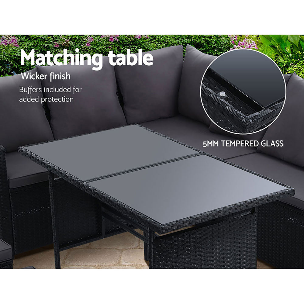 Outdoor Dining Set Sofa Lounge Setting Chairs Table Ottoman Black Cover