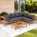 4 Pieces Outdoor Sofa Set 5-Seater Wooden Bench with Built-in Side Table
