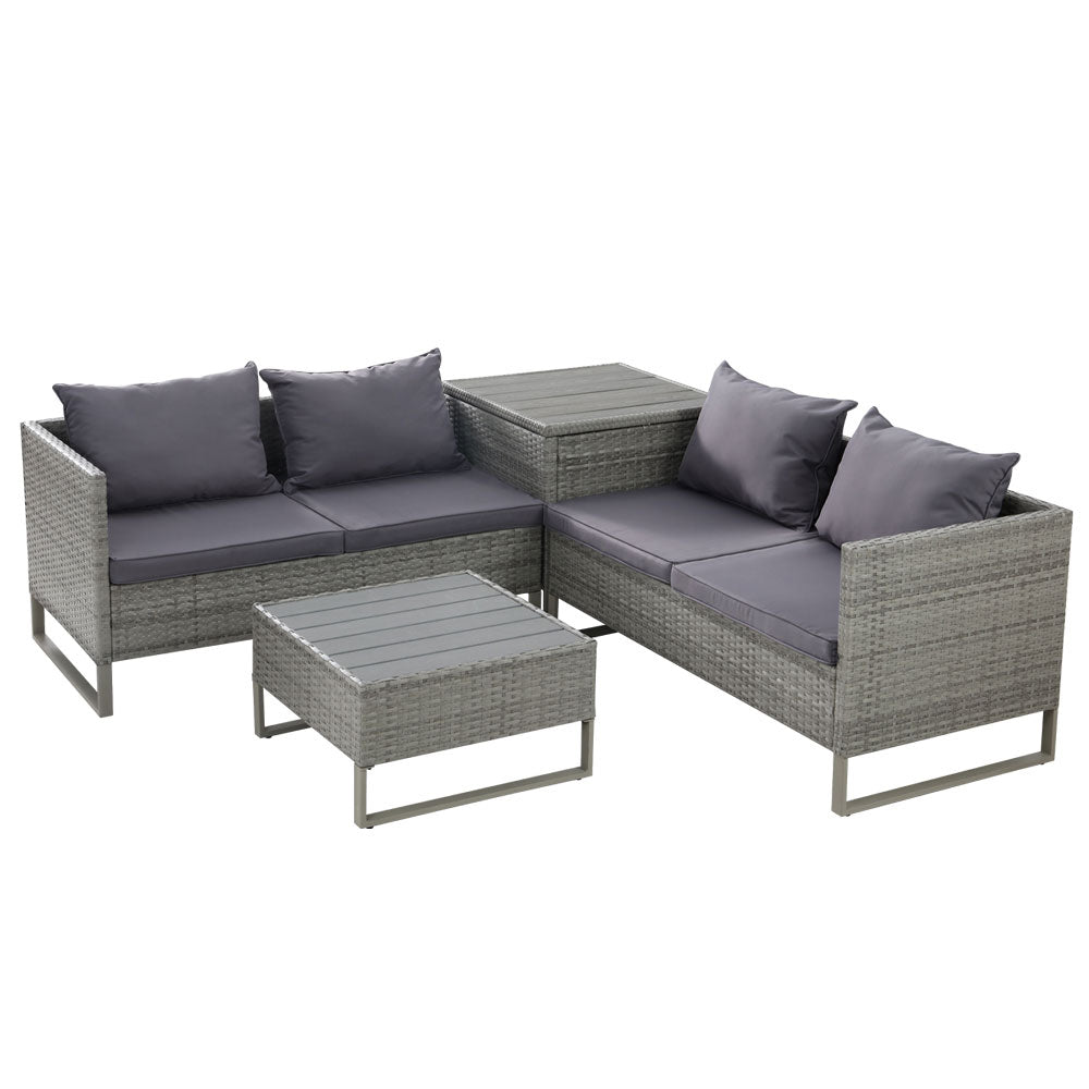 4-Seater Outdoor Sofa Furniture Lounge Set Wicker Setting Grey