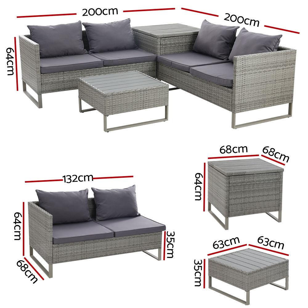 4-Seater Outdoor Sofa Furniture Lounge Set Wicker Setting Grey