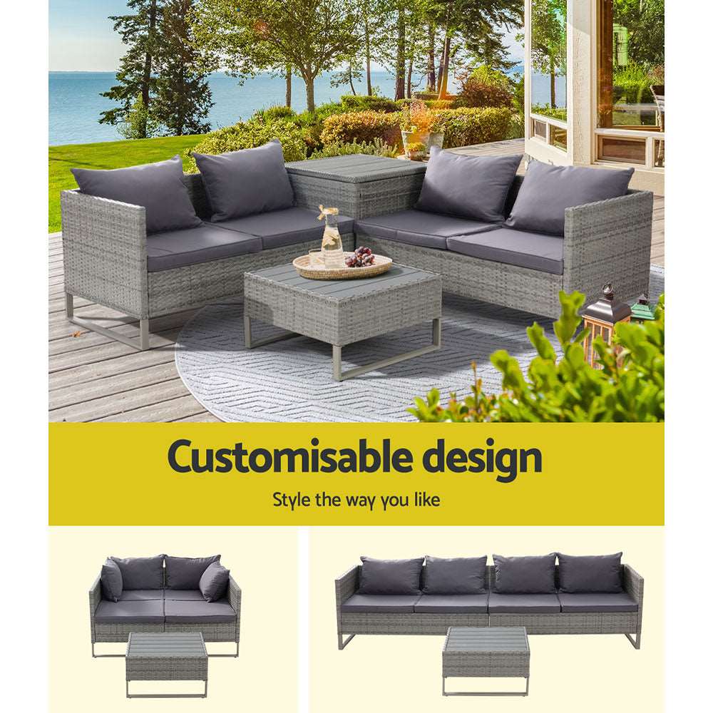 4-Seater Outdoor Sofa Furniture Lounge Set Wicker Setting Grey