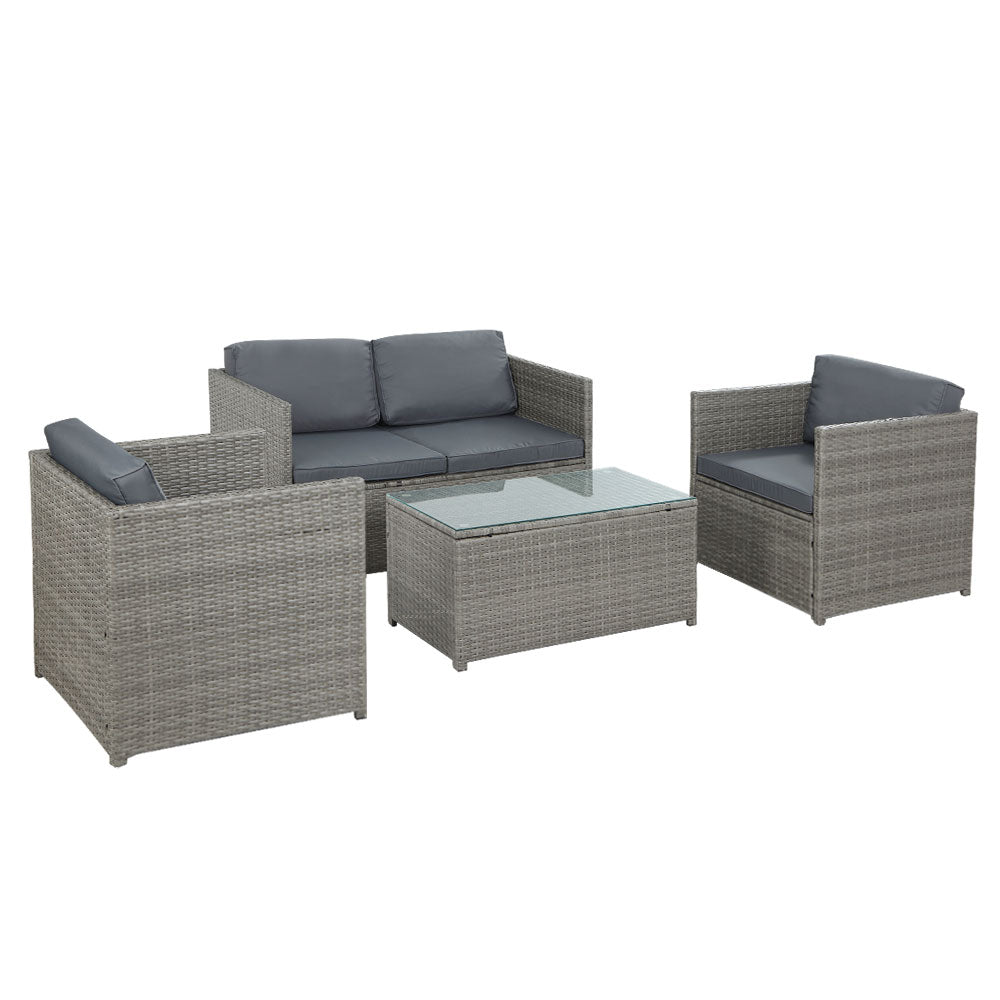 4-Piece Outdoor Sofa Set Wicker Couch Lounge Setting Grey