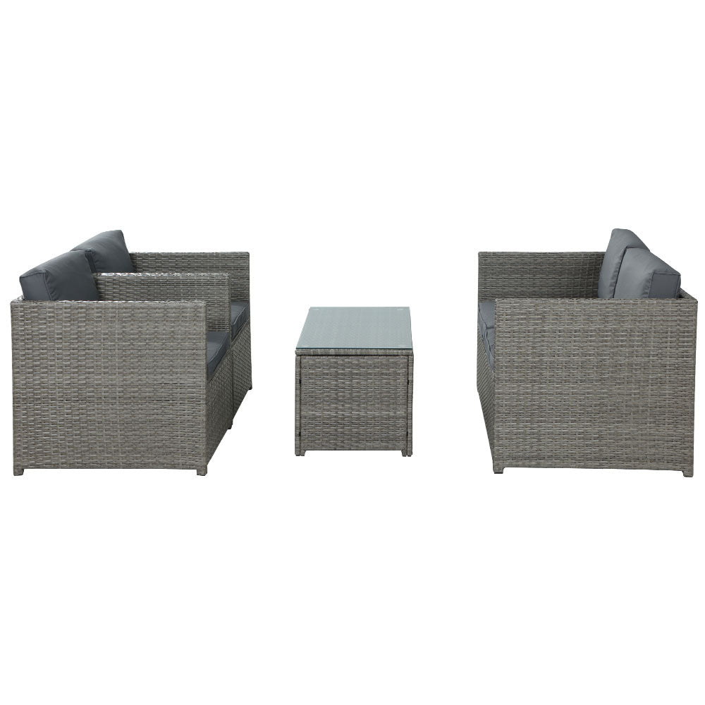 4-Piece Outdoor Sofa Set Wicker Couch Lounge Setting Grey