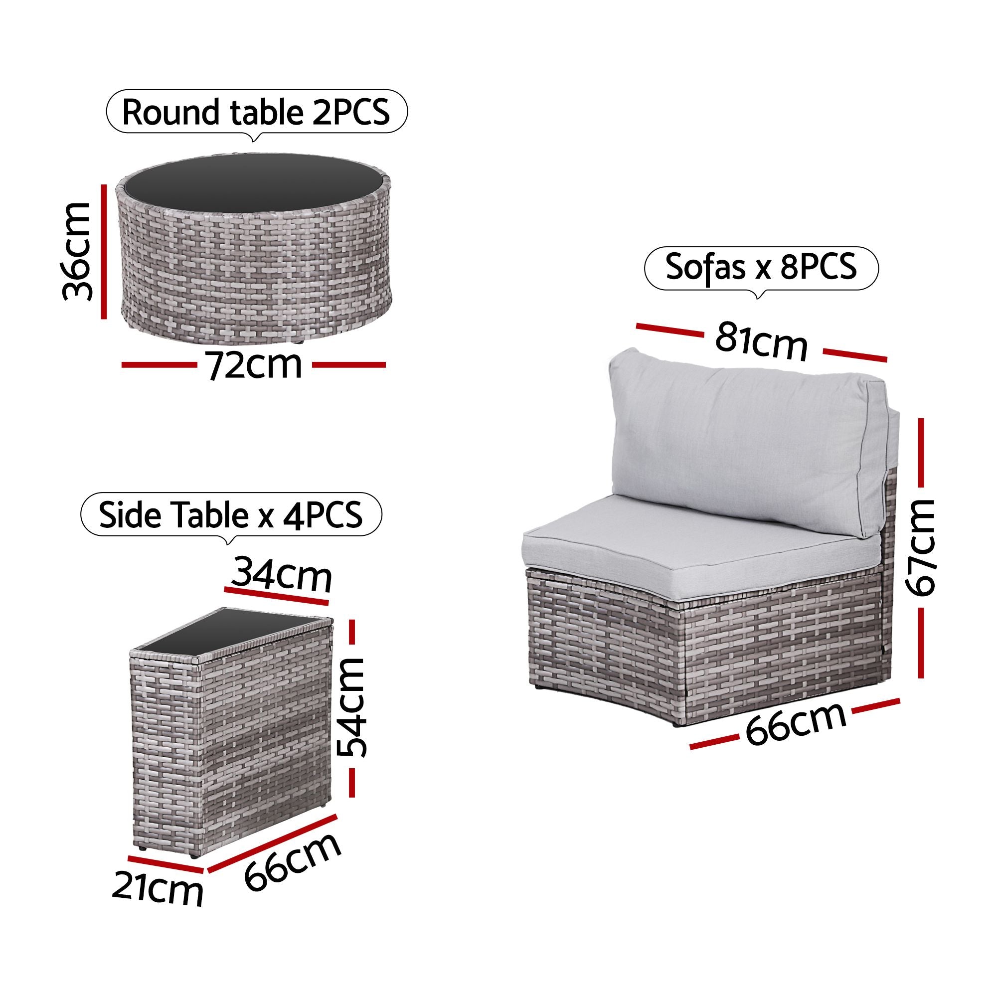 8 Seater Outdoor Sofa Set 14PCS Table Chair Set Rattan Patio Furniture