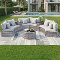 6 Seater Outdoor Rattan Sofa Set 9PCS with Table and Chairs - Grey