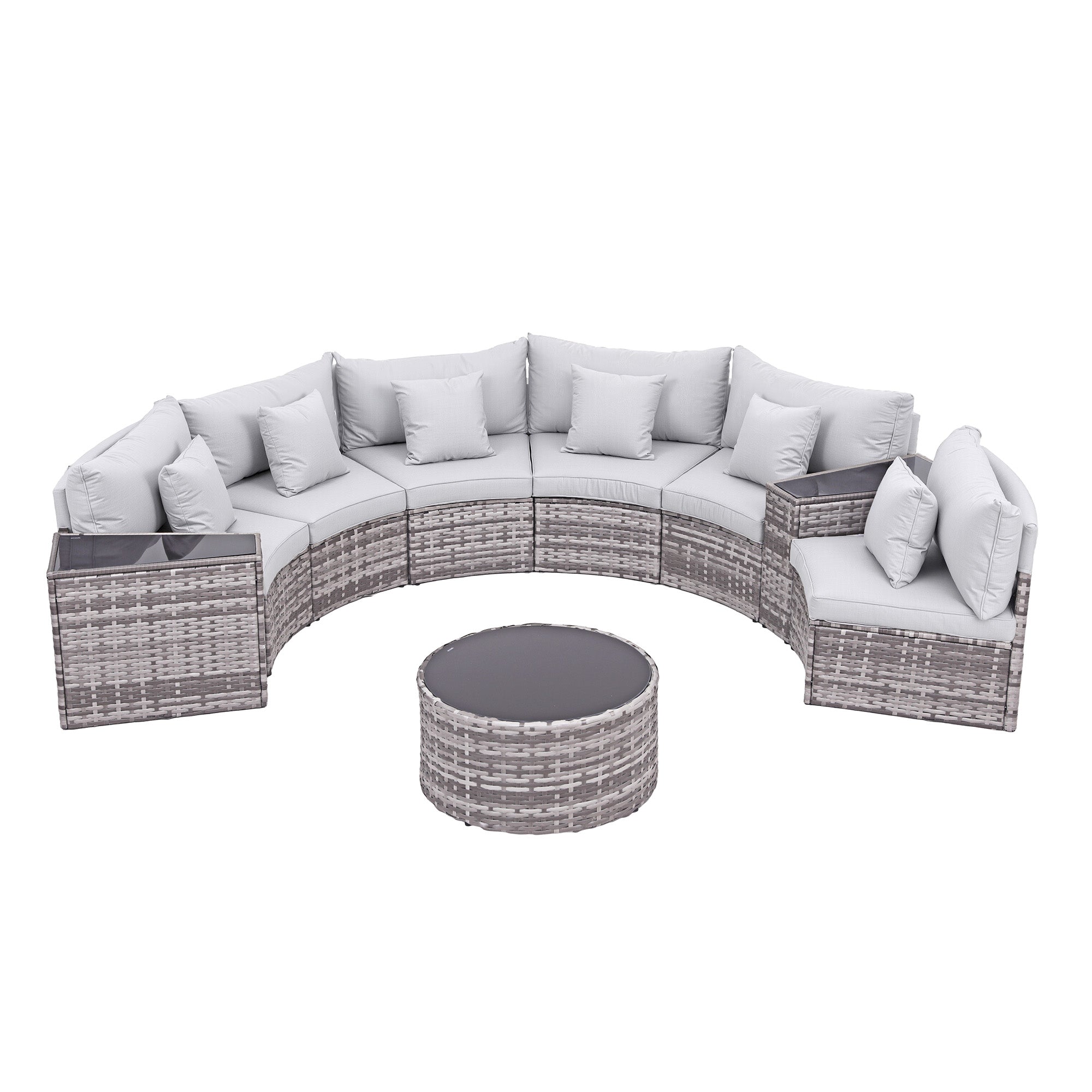 6 Seater Outdoor Rattan Sofa Set 9PCS with Table and Chairs - Grey