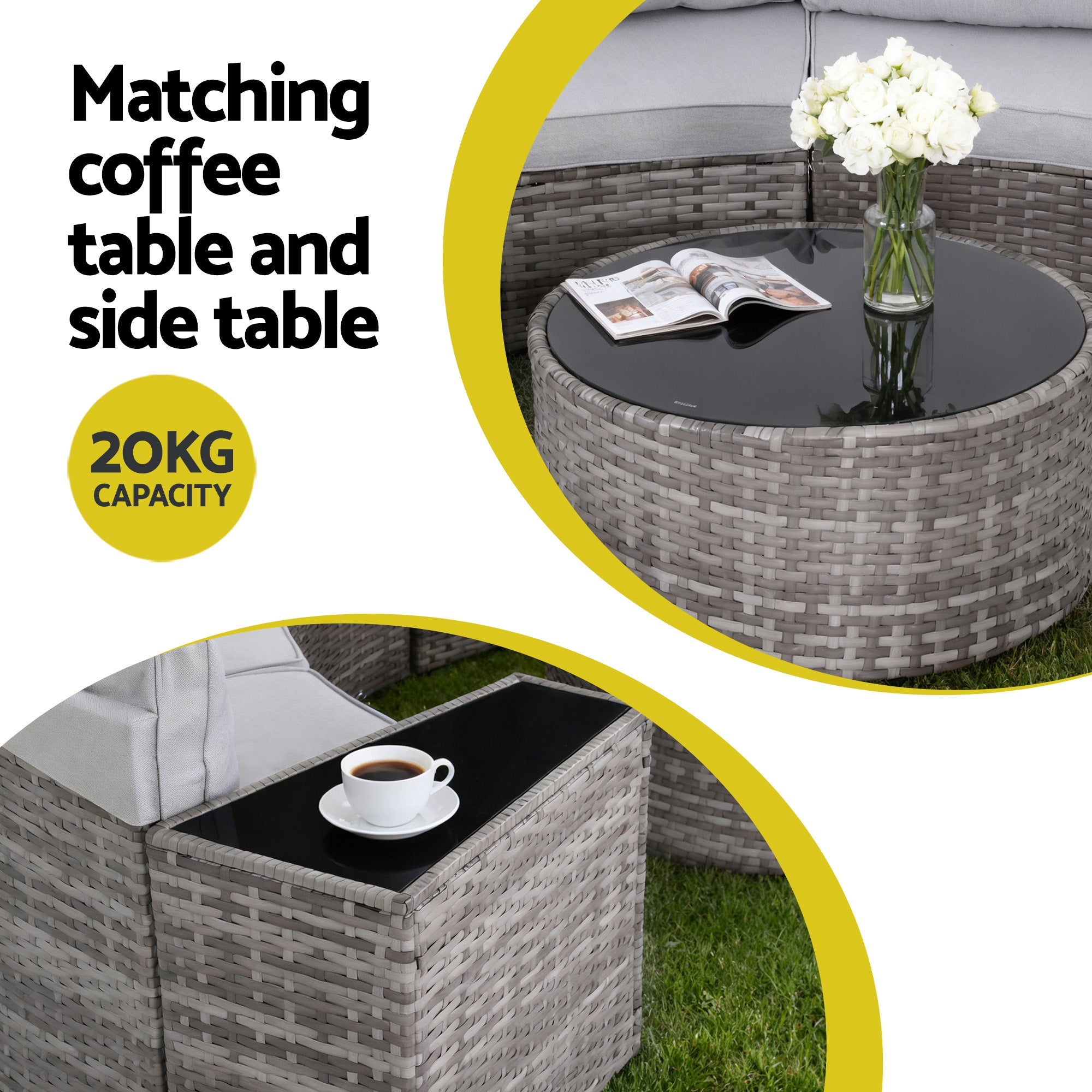 6 Seater Outdoor Rattan Sofa Set 9PCS with Table and Chairs - Grey
