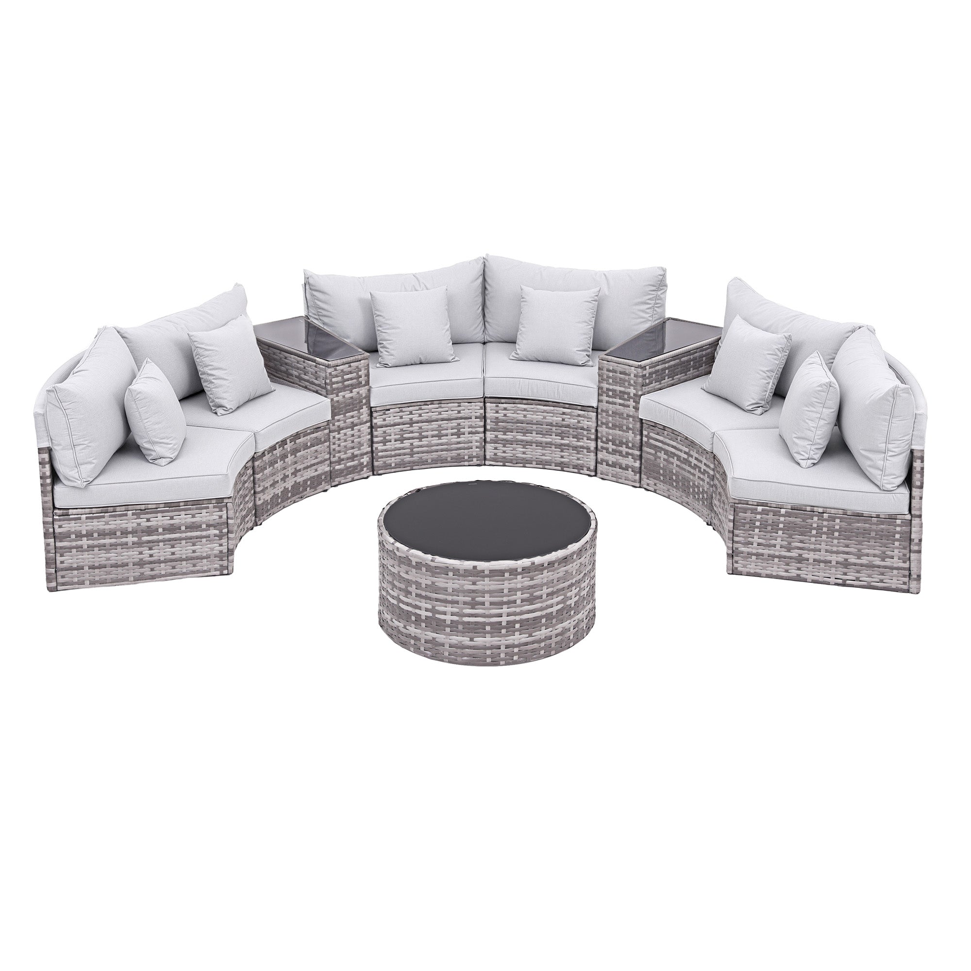 6 Seater Outdoor Rattan Sofa Set 9PCS with Table and Chairs - Grey